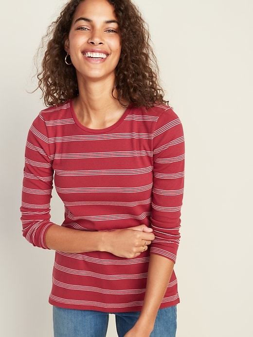 View large product image 1 of 1. Slim-Fit Striped Rib-Knit Tee for Women