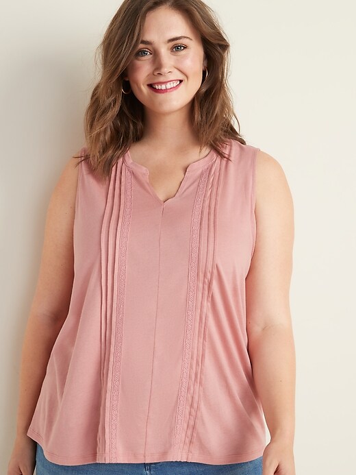 Image number 1 showing, Pintucked Split-Neck Plus-Size Jersey Top