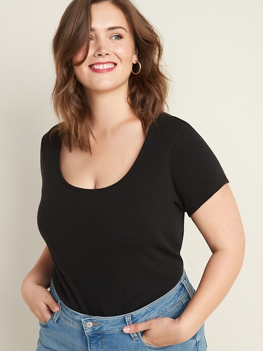 Image number 1 showing, Slim-Fit Pointelle-Knit Plus-Size Tee
