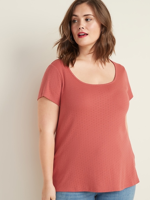 View large product image 1 of 1. Slim-Fit Pointelle-Knit Plus-Size Tee