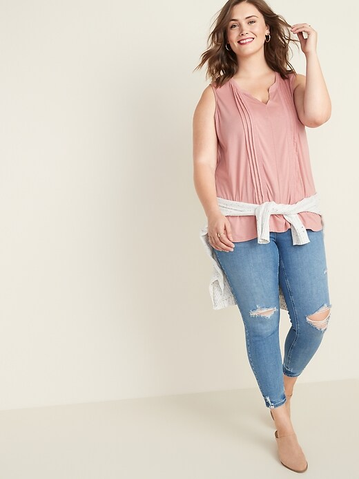 Image number 3 showing, Pintucked Split-Neck Plus-Size Jersey Top
