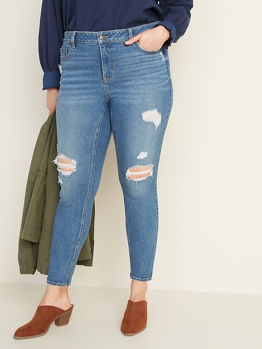 Image number 1 showing, High-Waisted Secret-Slim Pockets Plus-Size Rockstar Super Skinny Jeans