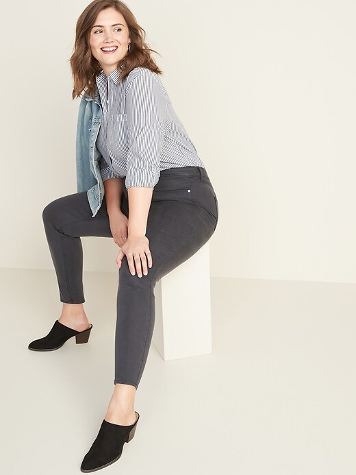 Image number 3 showing, High-Waisted Secret-Slim Pockets Plus-Size Rockstar Super Skinny Sateen Jeans