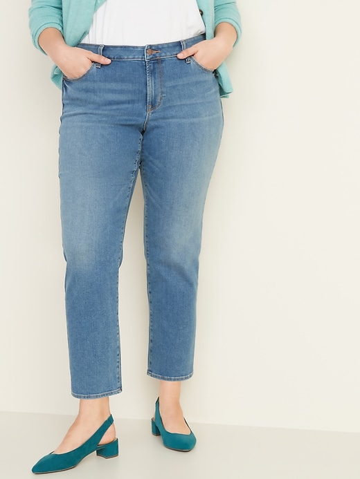 Image number 1 showing, Mid-Rise Power Slim Straight Plus-Size Jeans