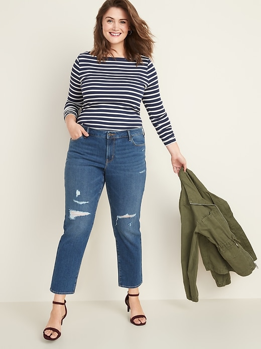 Mid-Rise Power Slim Straight Plus-Size Distressed Jeans | Old Navy