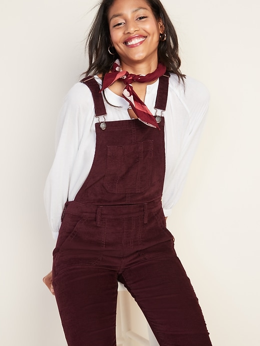 Image number 3 showing, Straight Corduroy Overalls for Women