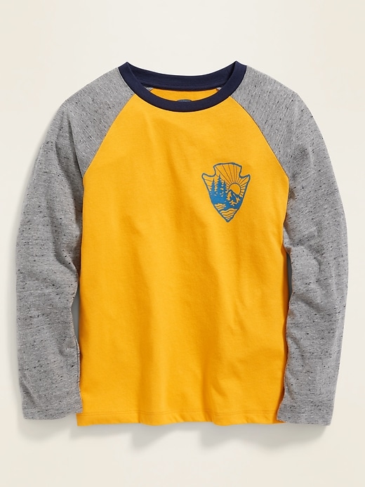 View large product image 1 of 1. Softest Color-Blocked Graphic Raglan Tee For Boys