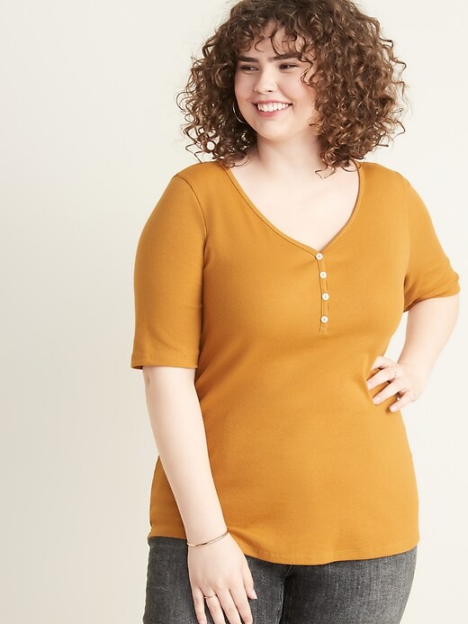 View large product image 1 of 1. Slim-Fit Rib-Knit Plus-Size Henley