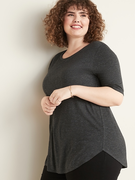 Image number 1 showing, Luxe Sparkle-Knit Elbow-Sleeve Plus-Size Tunic Tee