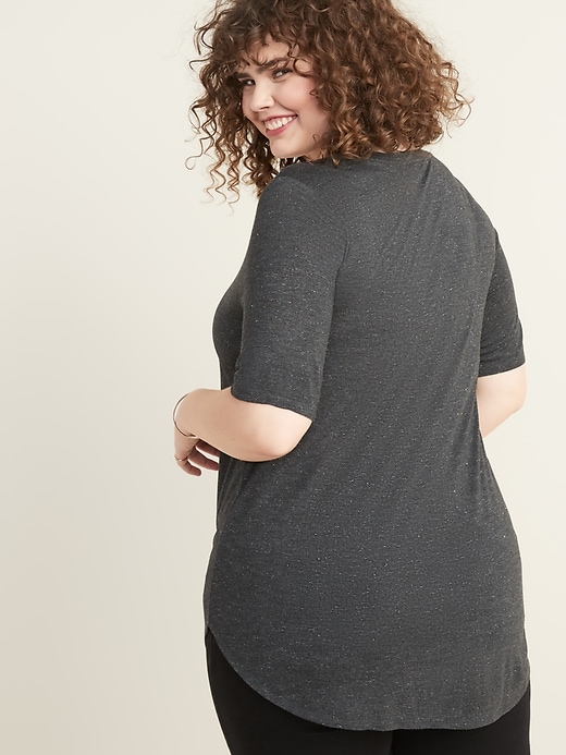 Image number 2 showing, Luxe Sparkle-Knit Elbow-Sleeve Plus-Size Tunic Tee