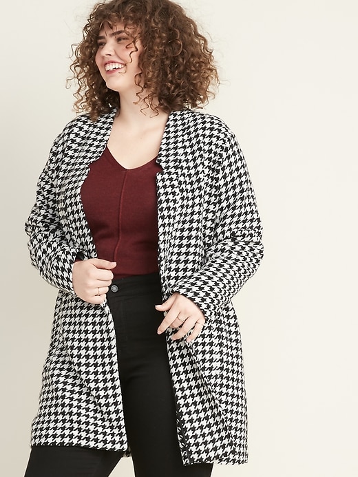 Image number 1 showing, Plus-Size Textured Houndstooth Coat