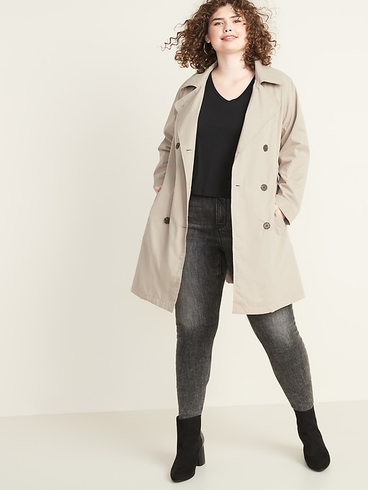 Image number 3 showing, Water-Resistant Tie-Belt Plus-Size Trench Coat
