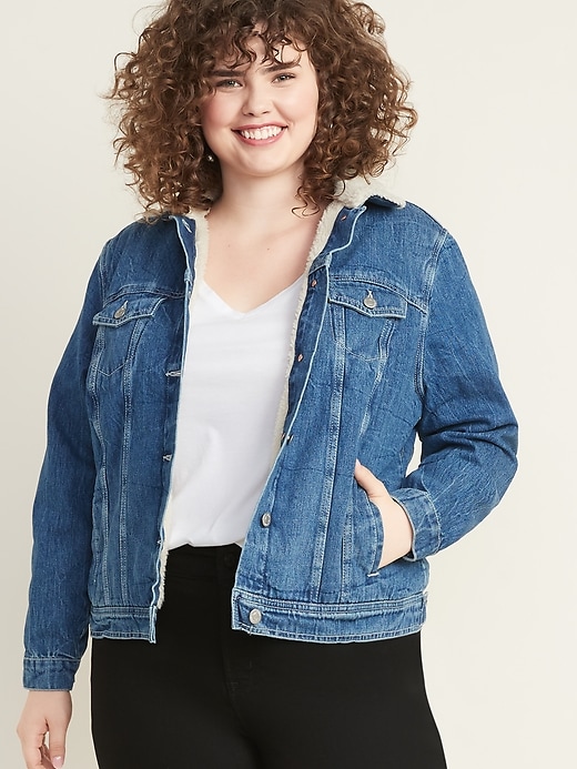 Image number 4 showing, Plus-Size Sherpa-Lined Jean Jacket