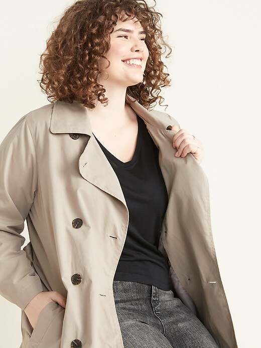 Image number 4 showing, Water-Resistant Tie-Belt Plus-Size Trench Coat