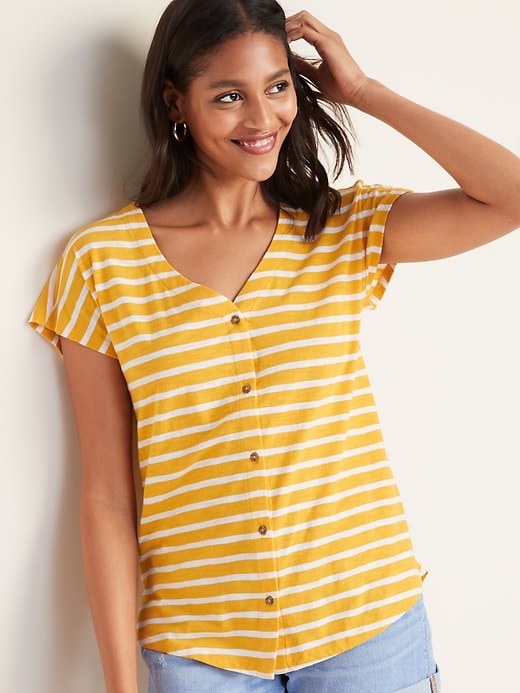 Image number 1 showing, Striped Button-Front V-Neck Henley for Women