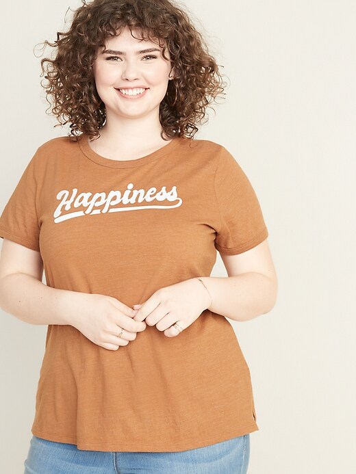 View large product image 1 of 1. Slim-Fit Plus-Size Graphic Ringer Tee