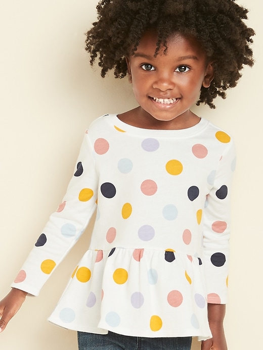 View large product image 1 of 4. French Terry Polka-Dot Peplum Tunic for Toddler Girls