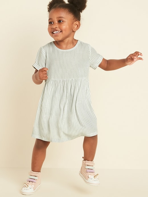 View large product image 1 of 4. Striped Cuffed-Sleeve Fit & Flare Dress for Toddler Girls