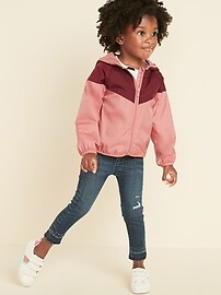 View large product image 3 of 4. Hooded Color-Blocked Windbreaker for Toddler Girls
