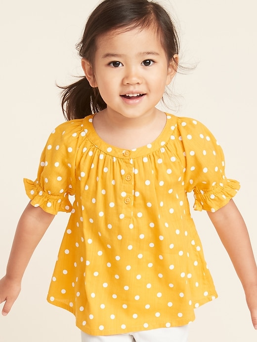 View large product image 1 of 4. Patterned Slub-Weave Ruffle-Sleeve Blouse for Toddler Girls