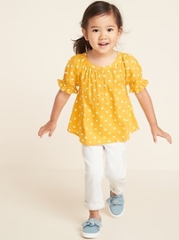 View large product image 3 of 4. Patterned Slub-Weave Ruffle-Sleeve Blouse for Toddler Girls