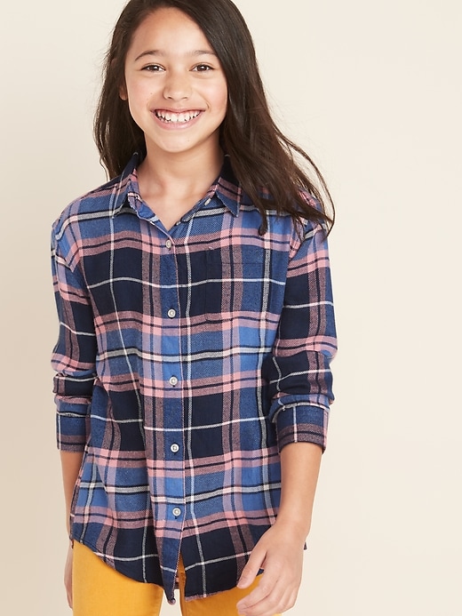 View large product image 1 of 2. Plaid Super-Soft Twill Tunic Shirt For Girls