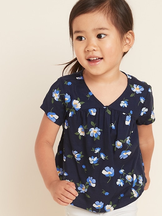 View large product image 1 of 4. Floral V-Neck Babydoll Top for Toddler Girls