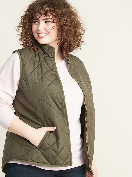 View large product image 1 of 1. Lightweight Diamond-Quilted Plus-Size Zip Vest