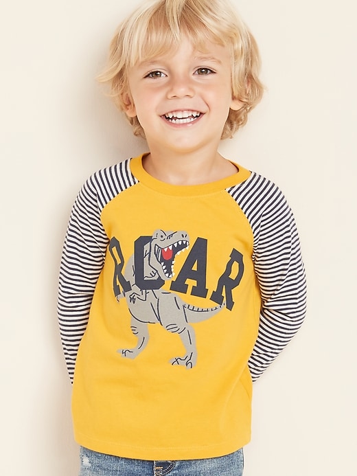 View large product image 1 of 1. Critter-Graphic Color-Blocked Raglan Tee for Toddler Boys