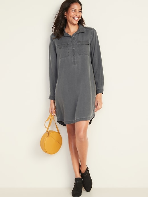 View large product image 1 of 1. Faded Twill Shirt Dress for Women
