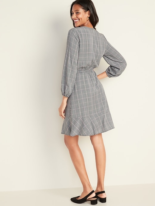 Image number 2 showing, Plaid Waist-Defined Tie-Neck Dress for Women