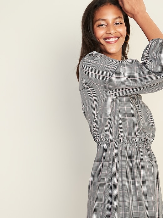 Image number 4 showing, Plaid Waist-Defined Tie-Neck Dress for Women