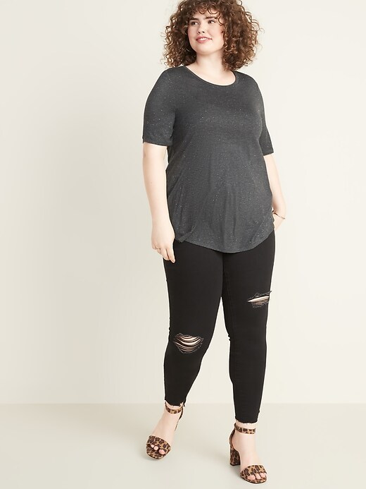 Image number 3 showing, Luxe Sparkle-Knit Elbow-Sleeve Plus-Size Tunic Tee