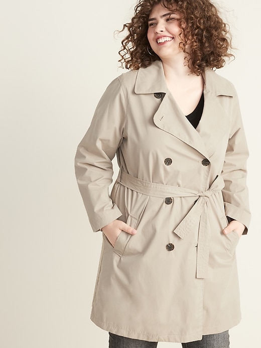 Image number 1 showing, Water-Resistant Tie-Belt Plus-Size Trench Coat