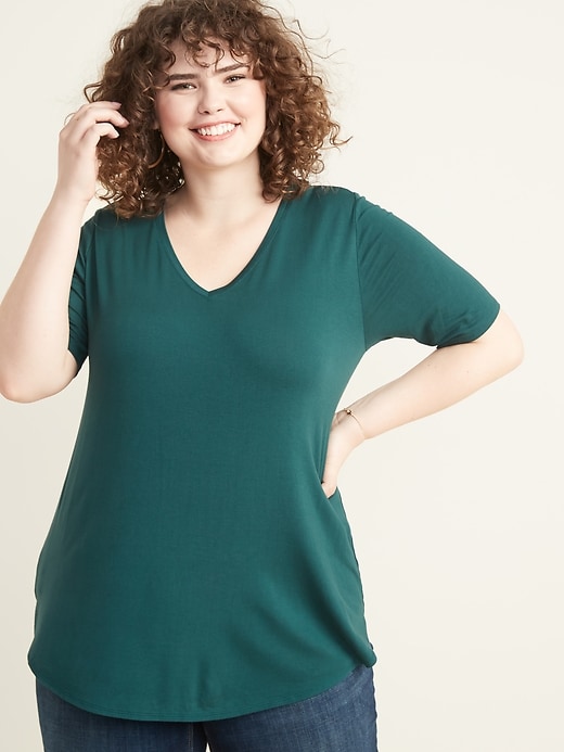 View large product image 1 of 1. Luxe Plus-Size V-Neck Tunic Tee