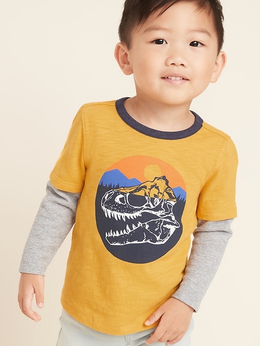View large product image 1 of 1. Graphic 2-in-1 Thermal-Sleeve Tee for Toddler Boys