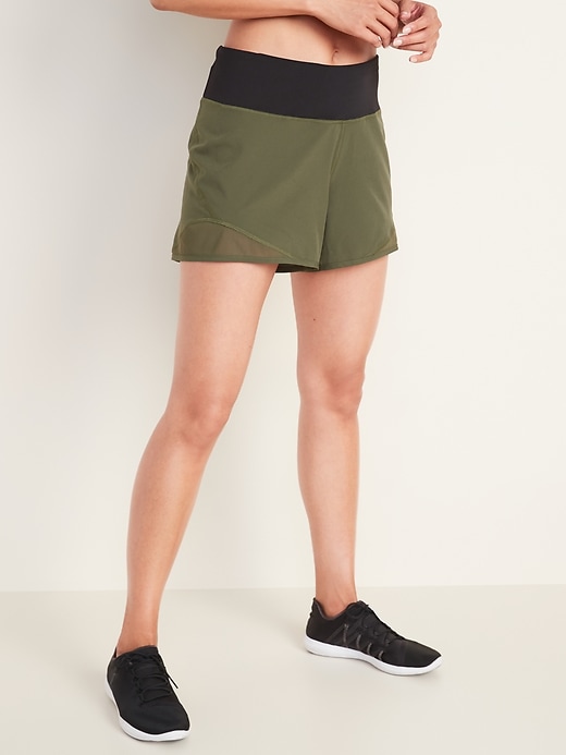 View large product image 1 of 3. Mid-Rise Jersey-Waist Run Shorts for Women -- 4-inch inseam