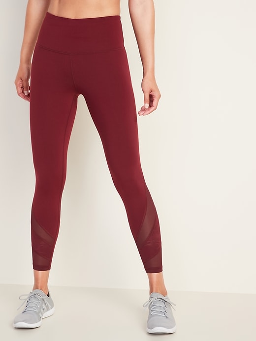 View large product image 1 of 3. High-Waisted Elevate 7/8-Length Mesh-Trim Compression Leggings for Women