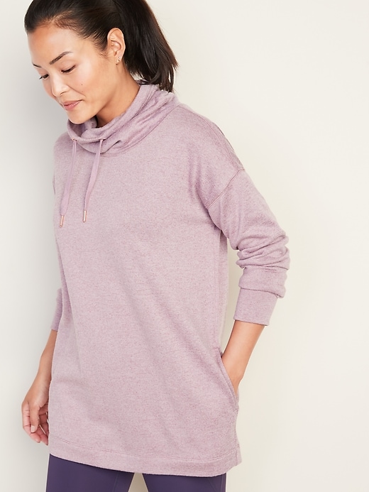Sweater-Knit Mock-Neck Tunic Sweatshirt for Women
