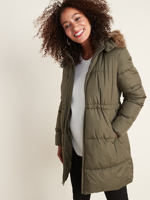 View large product image 1 of 1. Maternity Hooded Frost-Free Long-Line Puffer Jacket