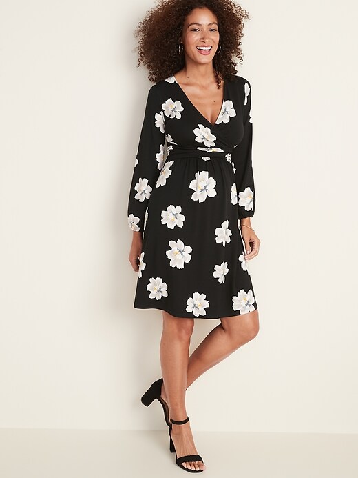 Image number 1 showing, Maternity Waist-Defined Cross-Front Jersey Dress