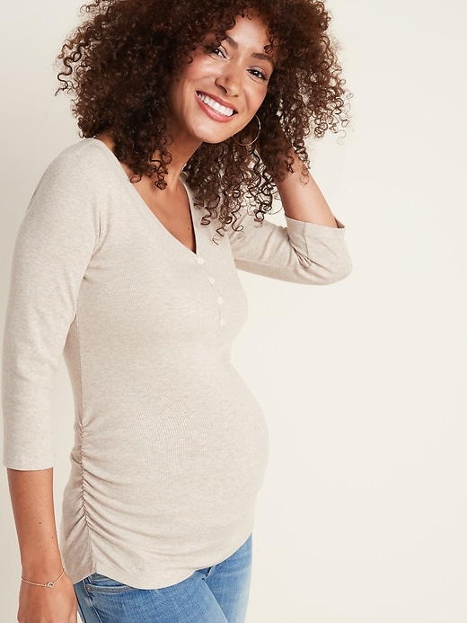 View large product image 1 of 1. Maternity Rib-Knit 3/4-Sleeve Henley