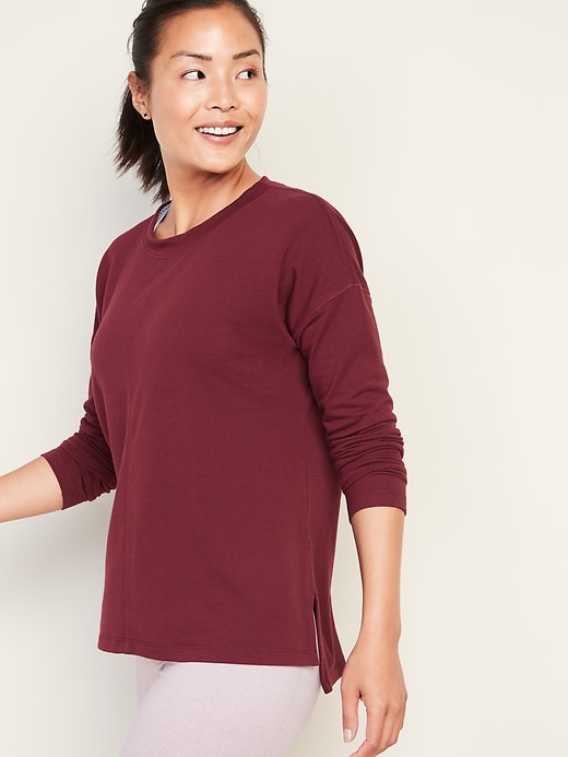 View large product image 1 of 1. Lightweight French Terry Side-Vent Top for Women