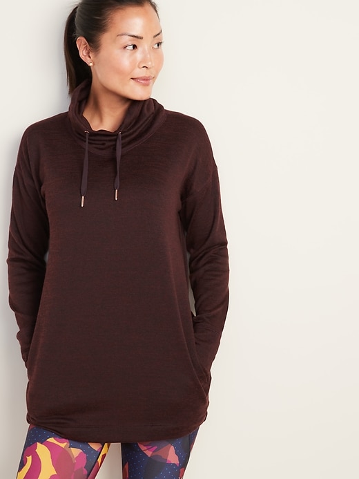 View large product image 1 of 1. Sweater-Knit Mock-Neck Tunic Sweatshirt for Women