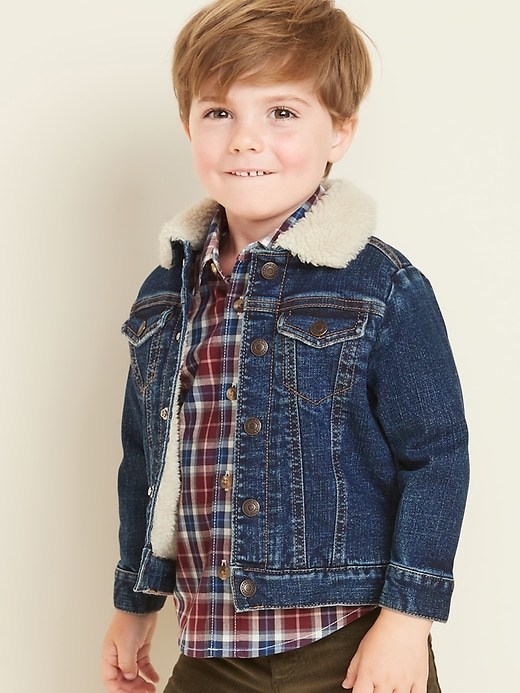 View large product image 1 of 4. Built-In Flex Sherpa-Lined Jean Jacket For Toddler Boys