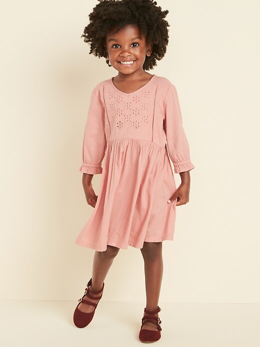 View large product image 1 of 4. Fit & Flare Twill Cutwork Dress for Toddler Girls