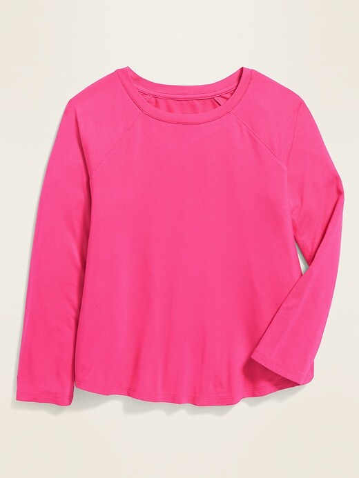 View large product image 1 of 3. Jersey-Knit Raglan-Sleeve A-Line Top for Girls