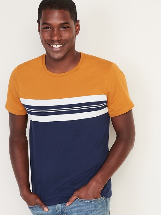 Image number 1 showing, Soft-Washed Color-Blocked Chest-Stripe Tee