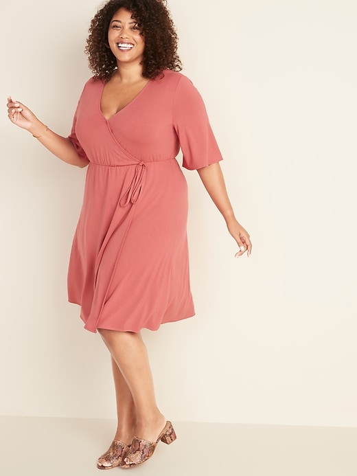 View large product image 1 of 1. Fit & Flare Faux-Wrap Plus-Size Dress
