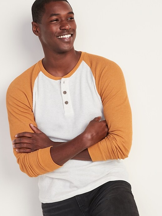 View large product image 1 of 1. Color-Blocked Thermal Henley